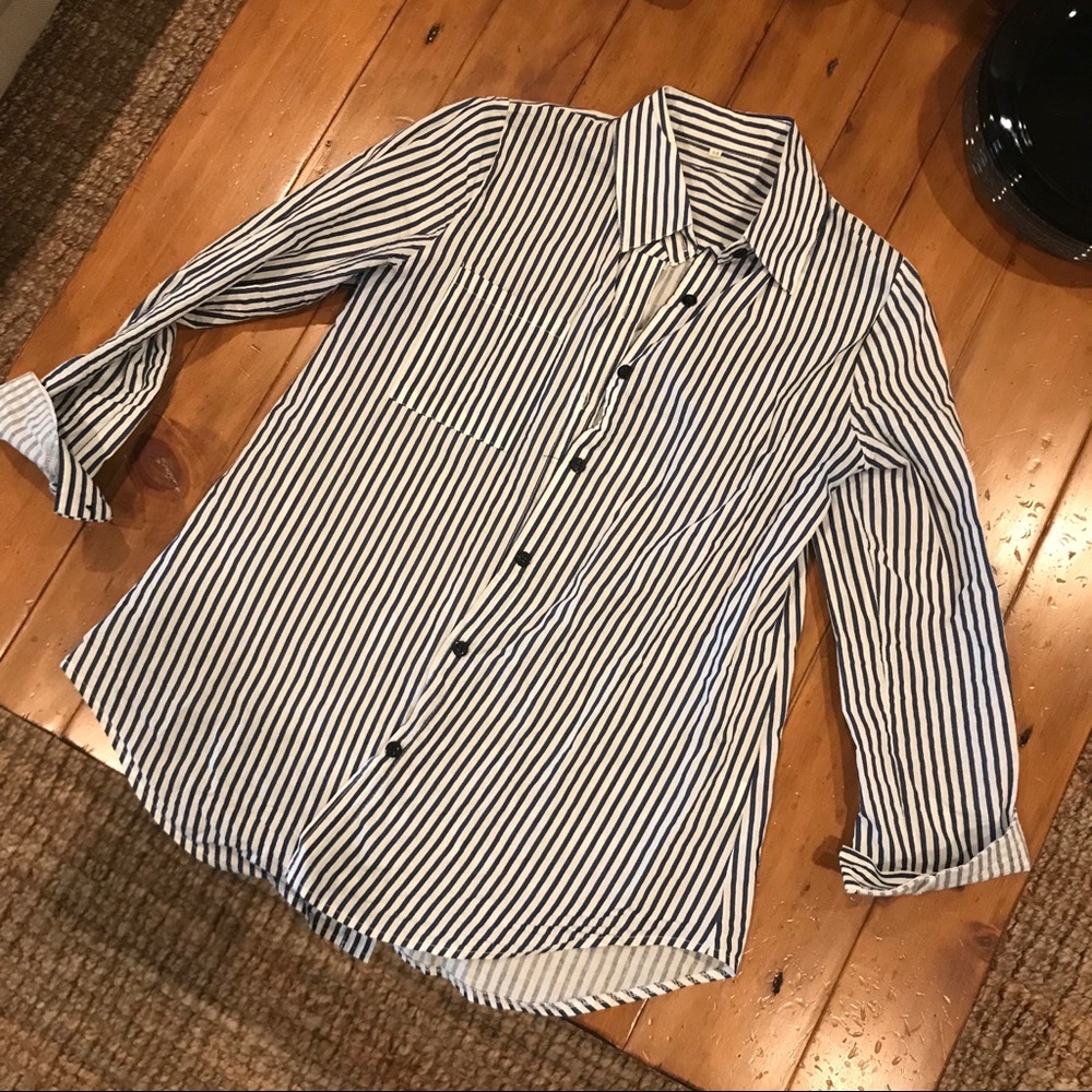 Blue and White Striped Button Down Shirt Blouse